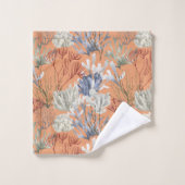 海中プリント無地の付きアプリコット バスタオルセット (ウォッシュタオル)