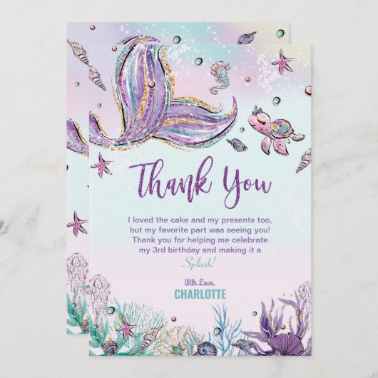 海中人魚の誕生日パーティー サンキューカード (正面/裏面)