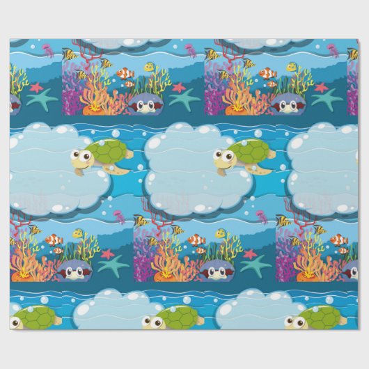 海中動物海亀の魚の海草 ラッピングペーパー (フラット)