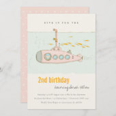 海中潜潜潜航艇Any Age誕生日招待状 サンキューカード (正面/裏面)