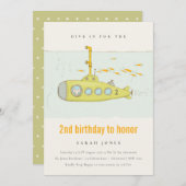 海中潜潜潜航艇Any Age誕生日招待状 サンキューカード (正面/裏面)