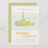 海中潜潜潜航艇Any Age誕生日招待状 サンキューカード (正面/裏面)