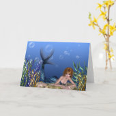 海中赤毛の人魚のグリーティングカード カード (黄色い花)