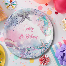 海中魔法人魚の誕生日バッシュ ペーパープレート