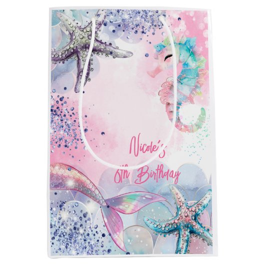 海中魔法人魚の誕生日バッシュ ミディアムペーパーバッグ (正面)