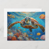 海亀と熱帯魚が泳ぐ海 ポストカード (正面/裏面)