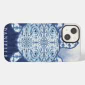 海亀のアートビーチな藍染め模様 ブルー iPhoneケース (裏面横)