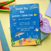 海亀のサメの魚の下で4歳の誕生日 招待状