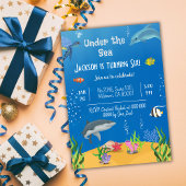 海亀のサメの魚の下で6歳の誕生日 招待状