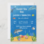 海亀のサメの魚の5歳の誕生日の下 招待状 (正面)