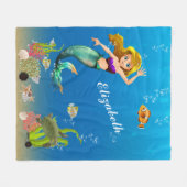 海亀の下の人魚海 フリースブランケット (正面(横))