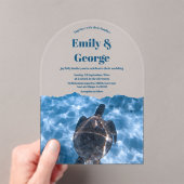 海亀の下の海軍の夏の海岸結婚の アクリル招待状 (インサイチュ (ポータブル))