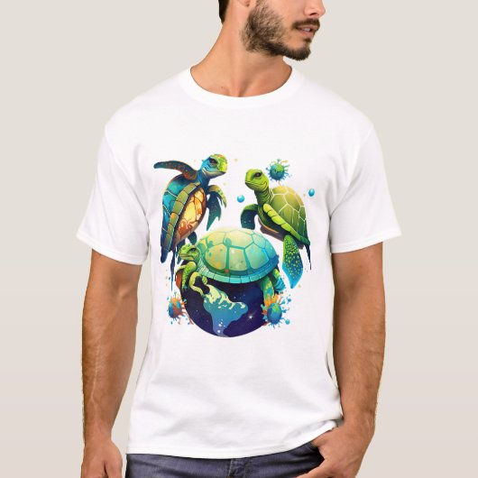 海亀の惑星 世界環境 地球の日 Tシャツ (正面)