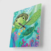 海亀の救出 スクエア壁時計 (傾斜)