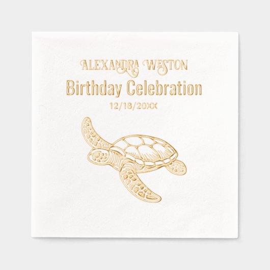 海亀の誕生日パーティー #7 名前 日付 箔ナプキン (正面)