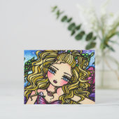 海亀の貝殻を持つ人魚の少女 ファンタジー ポストカード (スタンド正面)