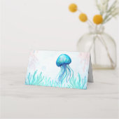 海亀の青い赤ちゃんシャワーの下感謝していで プレイスカード (裏面)