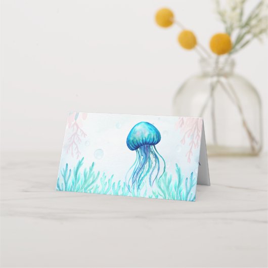 海亀の青い赤ちゃんシャワーの下感謝していで プレイスカード (裏面)