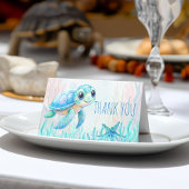 海亀の青い赤ちゃんシャワーの下感謝していで プレイスカード