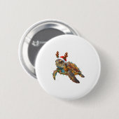 海亀クリスマスイルミネーション 面白いサンタ帽 メンズ 缶バッジ (正面&裏面)