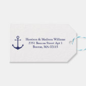 海事アンカー ネイビーブルーとホワイトのカスタム住所 ギフトタグ (正面(横))