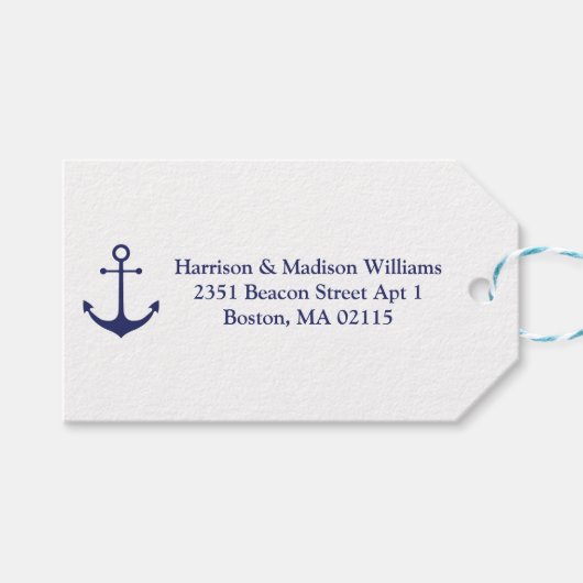 海事アンカー ネイビーブルーとホワイトのカスタム住所 ギフトタグ (正面(横))