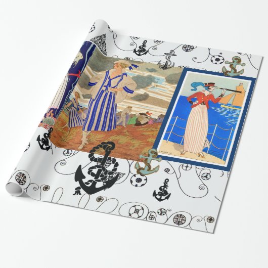 海事アートデコの美しいファッションアンカー付き ラッピングペーパー (アンロールド)