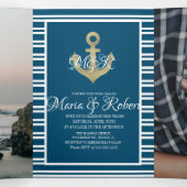 海事マリン箔アンカー ストライプ 三つ折り招待状 (内部中)