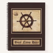 海事木材ヘルムヴィンテージキャプテンのログブック ノートブック (正面)