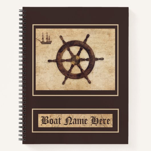 海事木材ヘルムヴィンテージキャプテンのログブック ノートブック (正面)