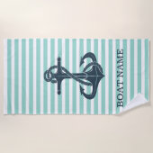 海事用アンカー、ミントグリーンのストライプ ビーチタオル (正面)