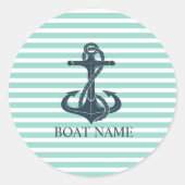 海事用アンカー、ミントグリーンのストライプ ラウンドシール (正面)