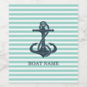 海事用アンカー、ミントグリーンのストライプ ワインラベル (シングルラベル)