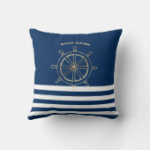 海事用, ゴールドの船の輪, ネイビーブルーのストライプ クッション (裏面)