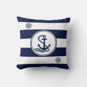 海事白と青、いかりと船の車輪 クッション (正面)