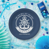 海事精神 アンカー、ホイール、ネイビーブルー ペーパープレート (パーティー)