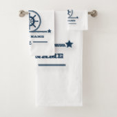 海事、アンカー、ロープ ネイビーブルーのストライプ バスタオルセット (インサイチュ)