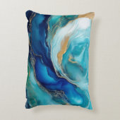 海交響曲:コバルトとティール(緑がかった色)抽象芸術 アクセントクッション (裏面(縦))