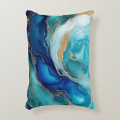 海交響曲:コバルトとティール(緑がかった色)抽象芸術 アクセントクッション (正面(垂直))