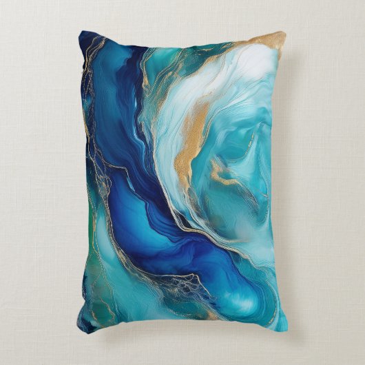 海交響曲:コバルトとティール(緑がかった色)抽象芸術 アクセントクッション (正面(垂直))