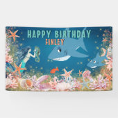 海人魚のサメの誕生日パーティーの下 横断幕 (横)