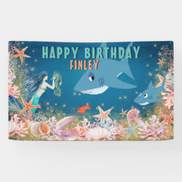 海人魚のサメの誕生日パーティーの下 横断幕