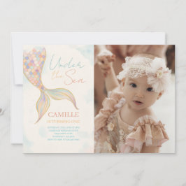 海人魚のテールの誕生日パーティーの写真の下 招待状