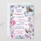 海人魚の女の子の誕生日パーティーの下 招待状 (正面)