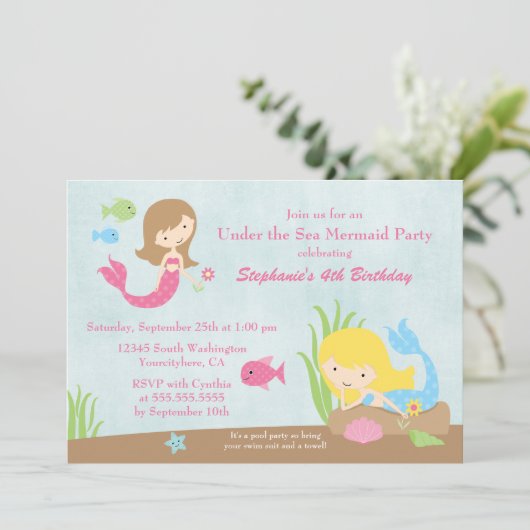 海人魚の女の子の誕生日パーティー招待状の下 招待状 (スタンド正面)