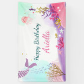 海人魚の誕生日バナーピンク金ゴールド 横断幕 (縦)