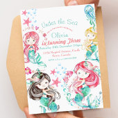 海人魚の誕生日パーティーの下で印刷可能 招待状