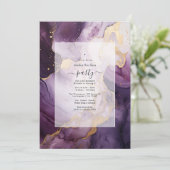 海人魚の誕生日パーティーの下でMauve & 金ゴールド 招待状 (スタンド正面)