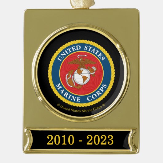 海兵隊シールフラット ゴールドプレートバナーオーナメント (正面)