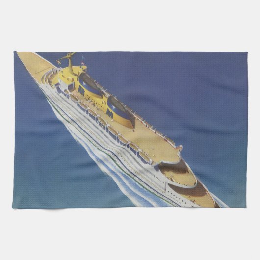 海内のヴィンテージクルーズ船の空中表示 キッチンタオル (横)